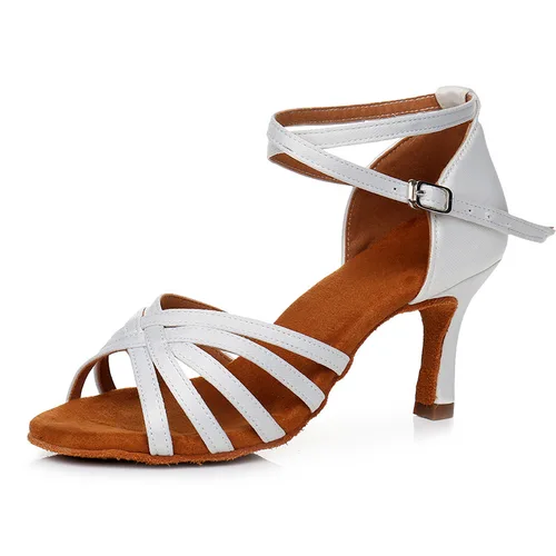 Imagen 2 del producto Zapatos de baile latino para mujer, zapatos de baile de seda de tacón alto, zapatos de baile de fondo suave para mujer, zapatos de salón de Salsa para niñas de tacón de 5/7cm