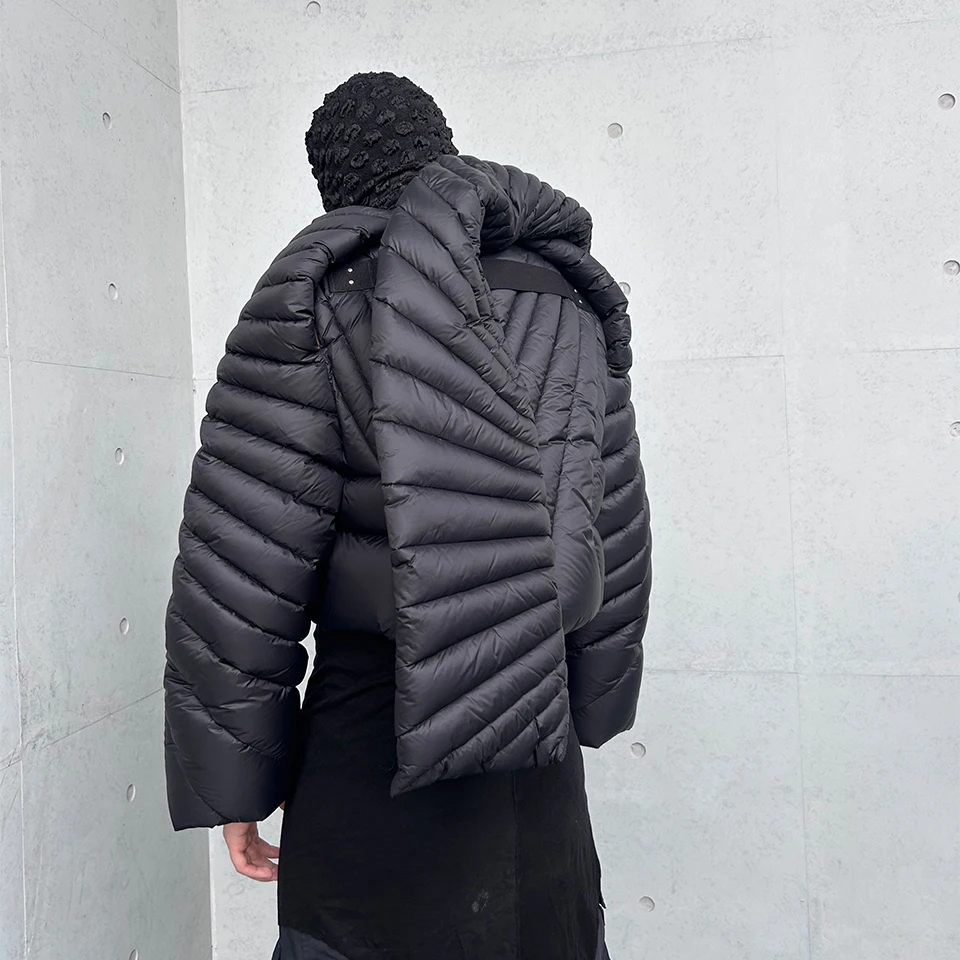 NIGO Men Women Winter Solid Color Detachable Neck Collar Short Long Sleeve Puffer Down Jacket Black Fit Coat #nigo8825