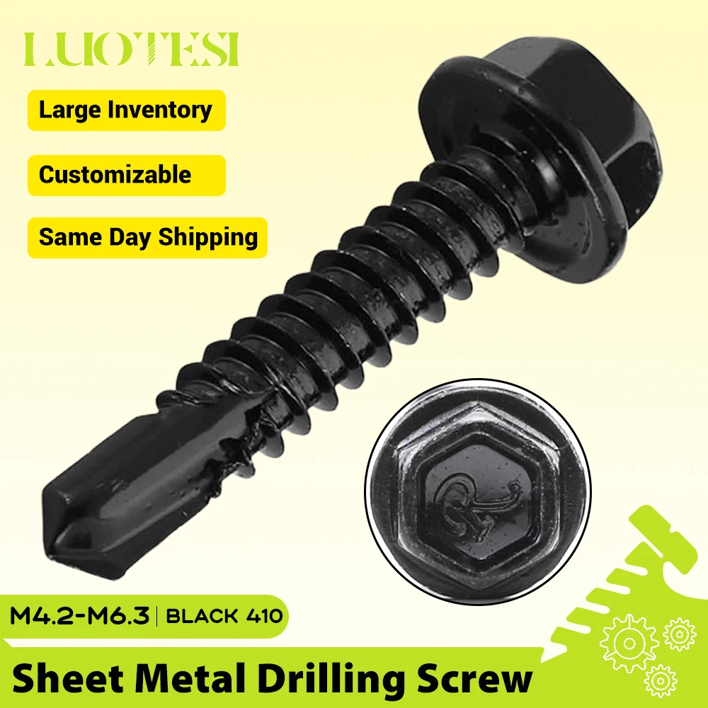 Hex Washer Head Self Drilling Screws Black Zinc 410 Stainless Steel M4.2 M4.8 M5.5 M6.3 8# 10# 12# 14# Sheet Metal Tapping Screw