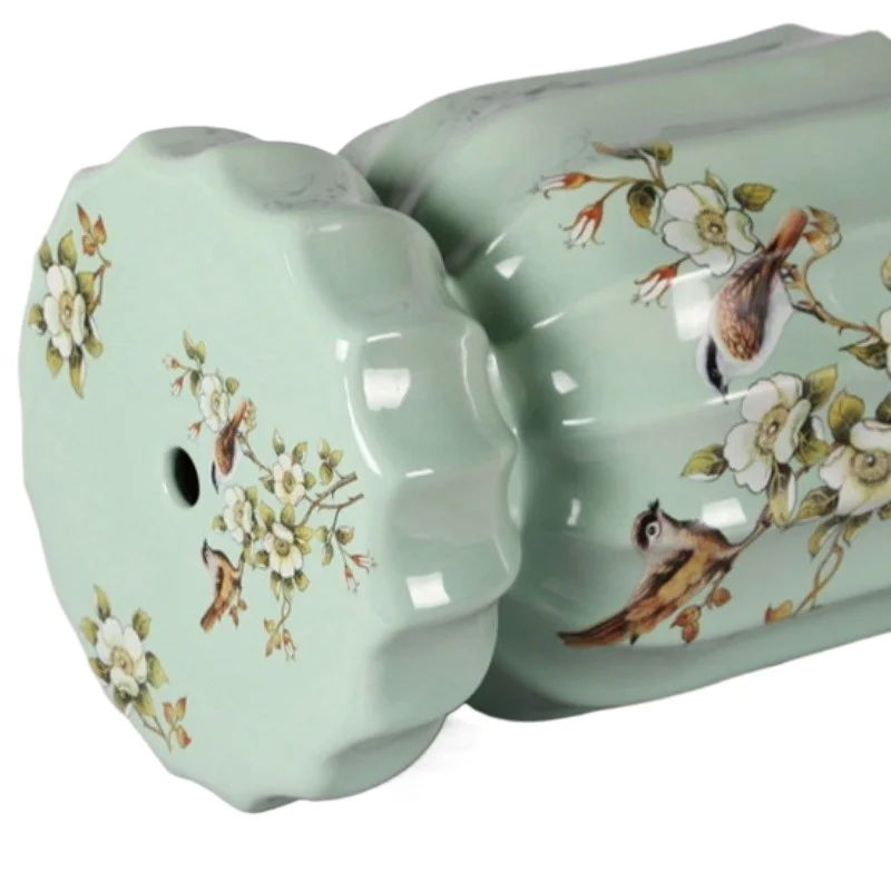 Ceramic stool, cool pier, lotus flower stool, Chinese classical home dressing, yellow green