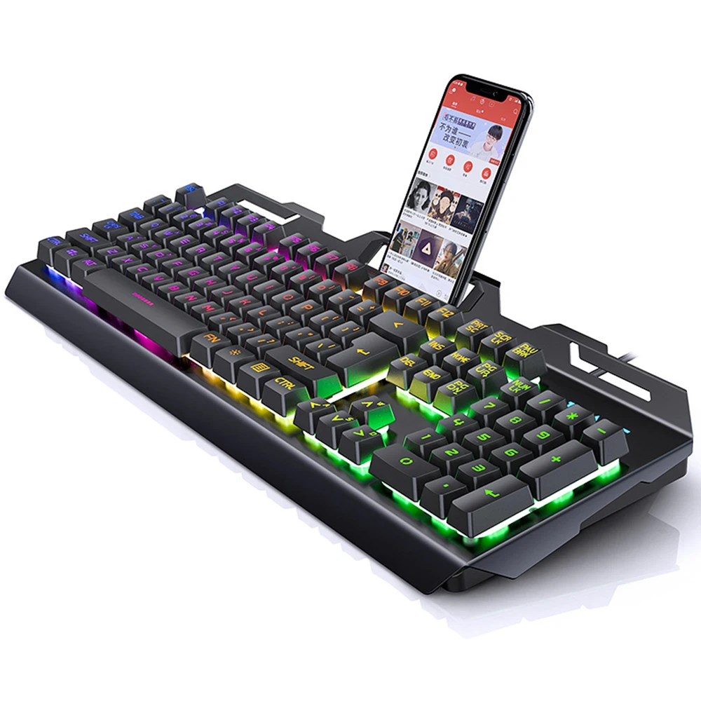 

104 Key Mechanical Feel Keyboard Game Keyboards Desktop Computer Notebook Wired RGB Gaming Computer Peripheral with Phone Holder