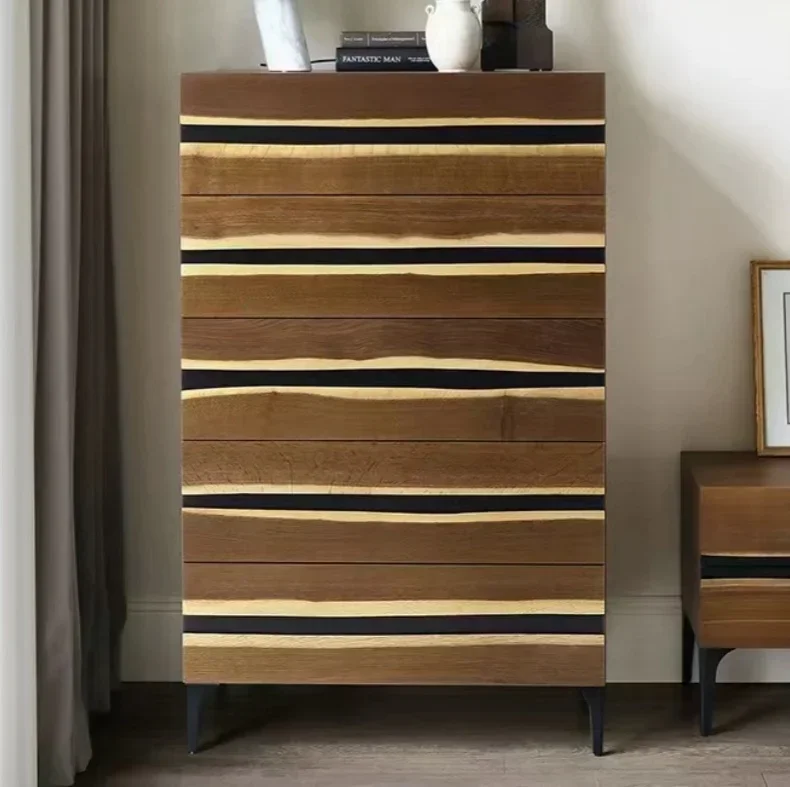 A  Chinese Ancient Style Retro Imported Oak Solid Wood Simple Modern Metal Five-Drawer Six-Drawer Cabinet