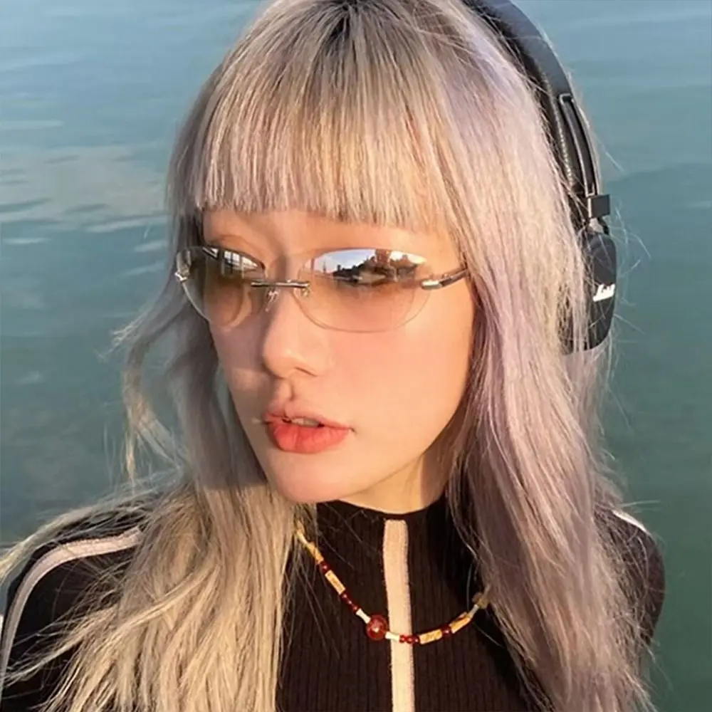 

Rimless Sunglasses Trendy Oval 2000's Sun Glasses Y2K Wrap Around Transparent Eyewear Gradient Shades Futuristic UV400 Eyewear