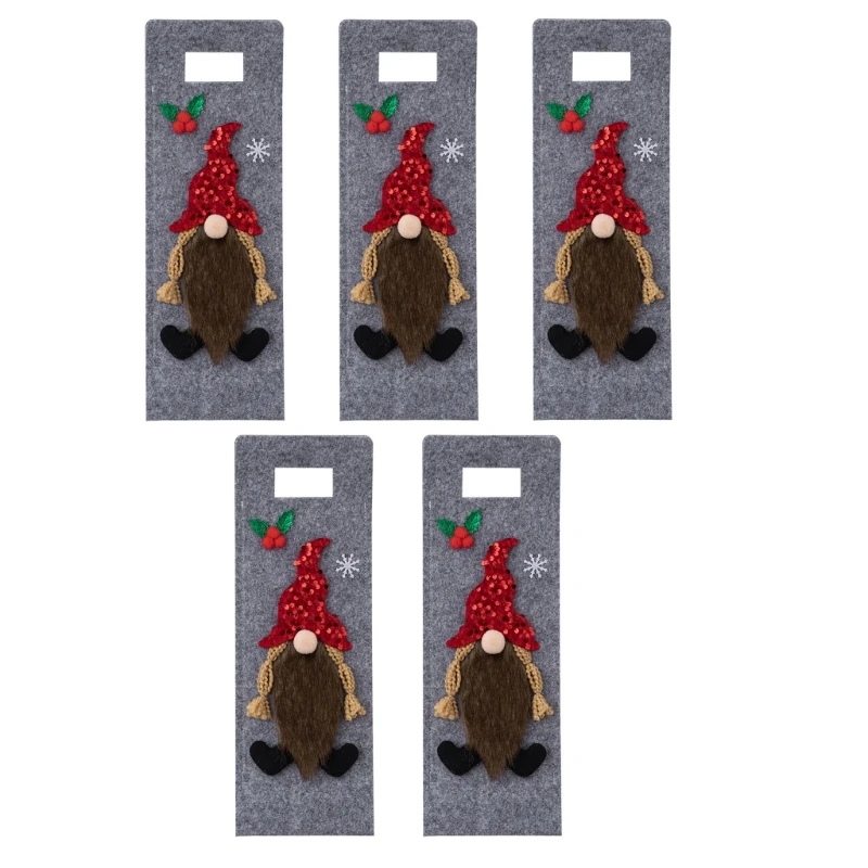 5pcs Christmas Gnomes Wine Bottle Cover Soft NonWoven Fabric Wine Bottle Dress Decorative Bag for Holiday Party Gifting