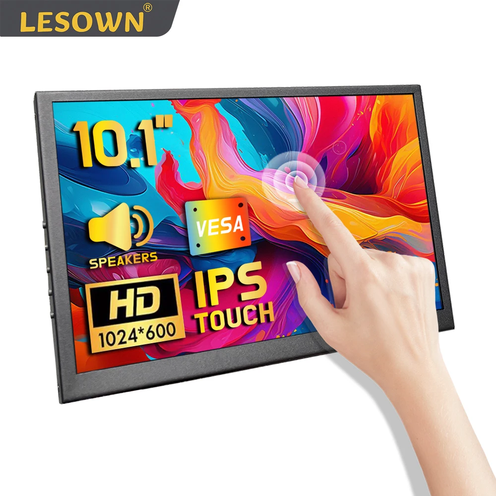 

LESOWN Touchscreen Portable Display 10.1 inch 1024x600 IPS Wide Screen HDMI LCD PC Secondary Monitor Metal Shell with Speakers