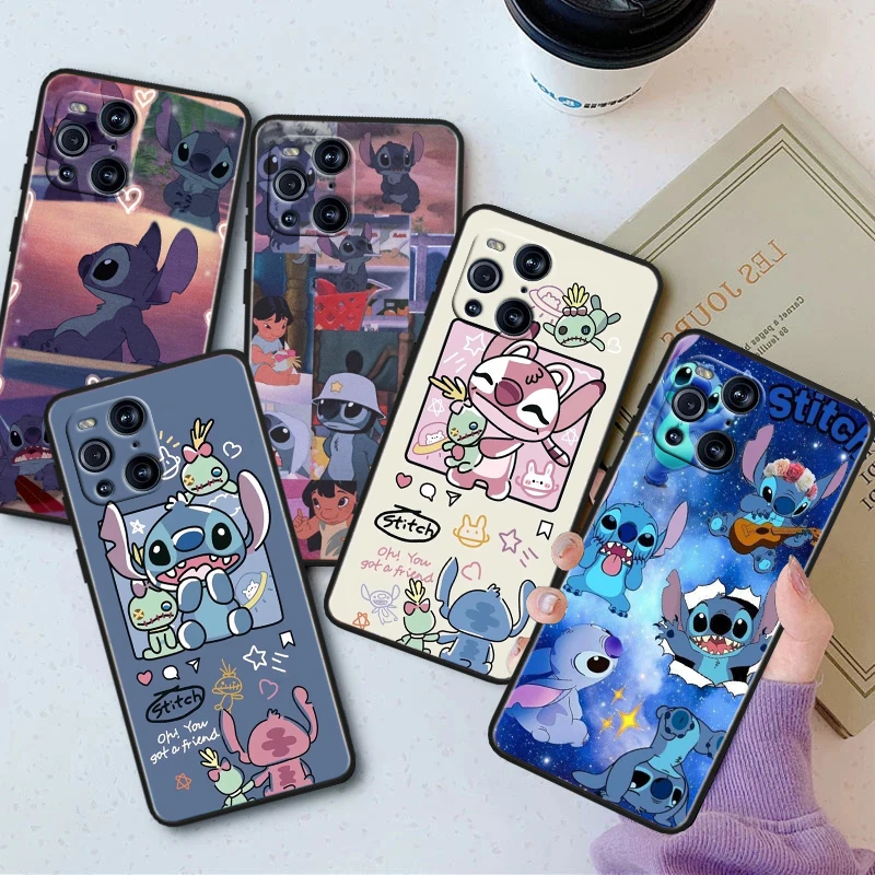 Disney Handsome Stitch Black Phone Case For OPPO Find X2 X3 X5 Reno 5 6 7 8 10 11 Lite Neo Pro Plus 4G 5G Funda Shell Cover Capa