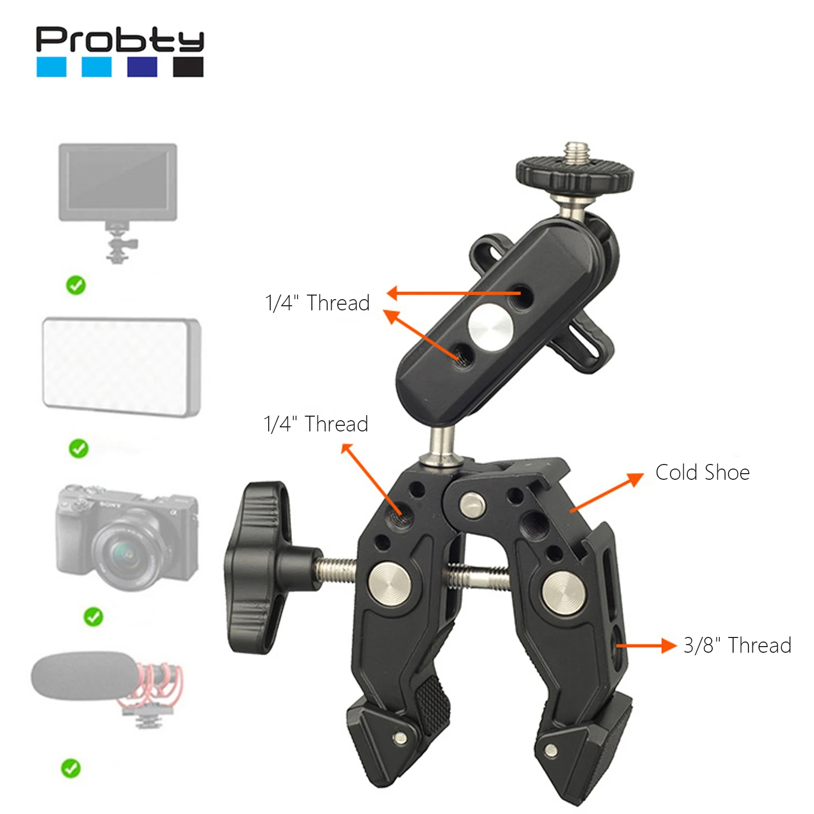 Neue Super-Klemme mit Dual-Kugelkopf-Magic-Arm, Cold Shoe, 1/4" 3/8" Gewinde für Smartphone/Action-Kamera-Halterung für GoPro DJI Tischstativ