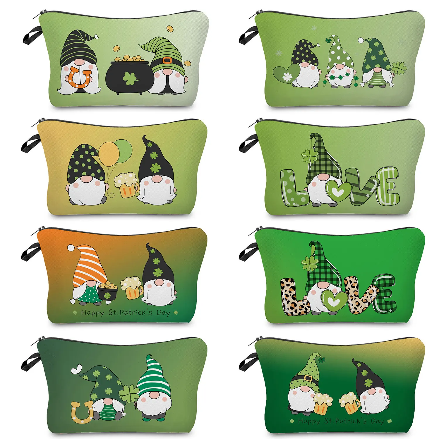 Lindas bolsas de cosméticos con estampado de gnomos para mujer, bolsa de maquillaje de viaje para playa, fiesta feliz, portátil, colorida, Día de San Patricio, bolso de mano para teléfono