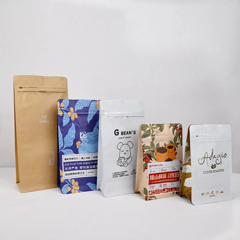 2025customized.Custom Printed Zipper Seal Coffee Bag Food Grade Plastic Packaging Bag Reusable Square Bottom Standing Pouch