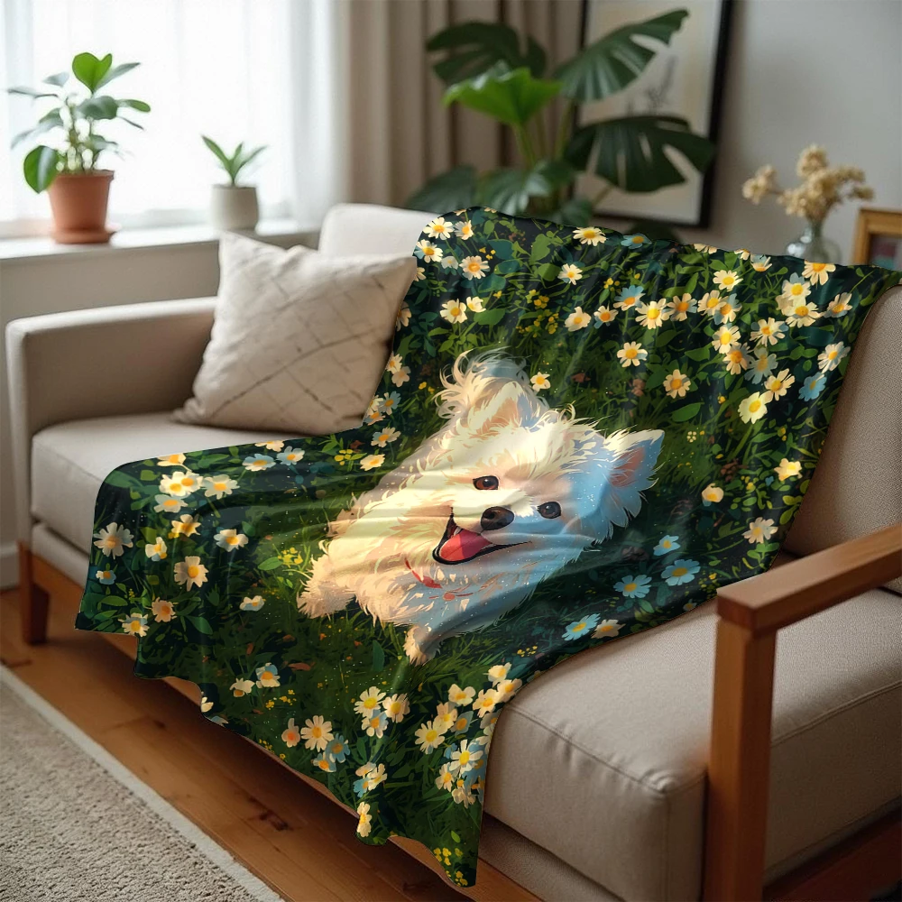 Daisy Patch Westie Cartoon Anime Print Flannel Blanket Soft Warm Throw for Kids Bedroom Sofa Bed Christmas Office Car