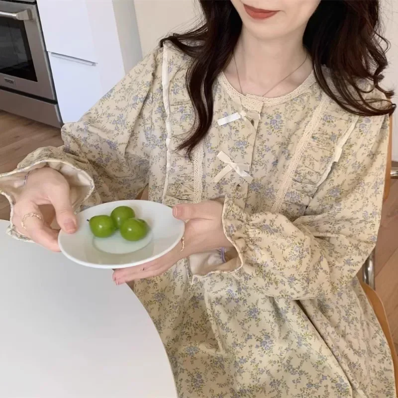 بيجامة نسائية مقاس كبير على طراز الحديقة ملابس منزلية للطلاب مكونة من قطعتين النسخة الكورية من القوس يمكن ارتداؤها خارج النساء بأكمام طويلة #5