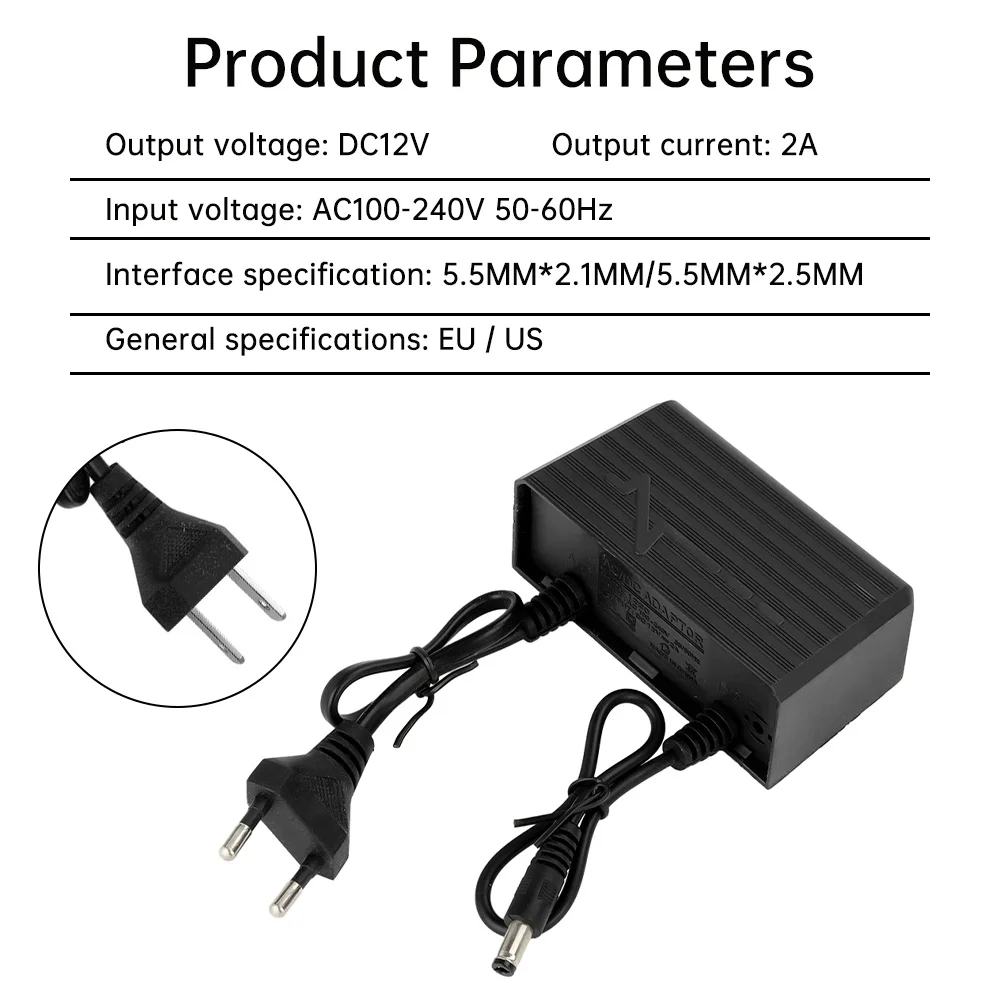 AC 100-240V to 12V 2A AC DC Charger Adapter EU US Plug 24W Switching Power Supply Monitor Camera Power Adapter