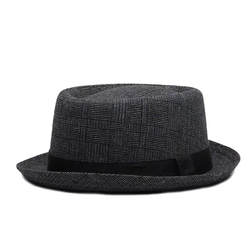 European and American cotton and linen checkered sun protection top hat men\'s retro jazz hat outdoor hip-hop street dance hat