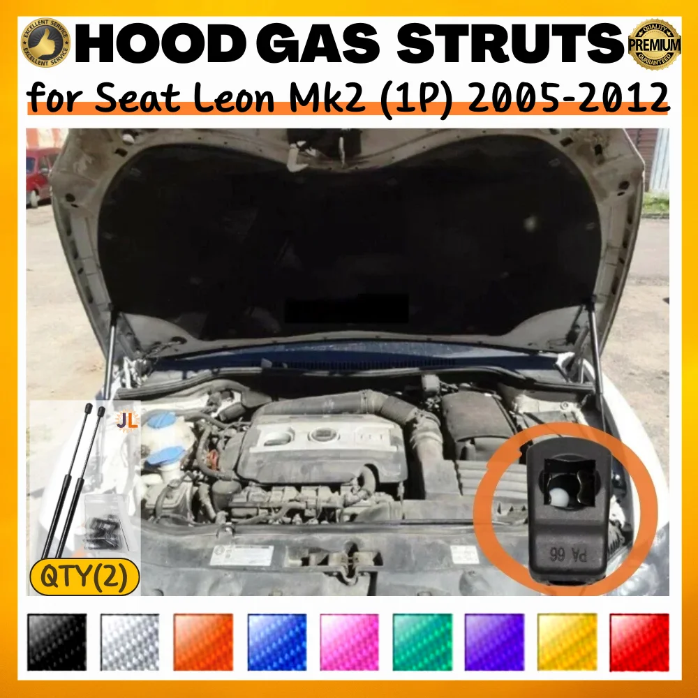 

Qty(2) Hood Struts for Seat Leon MK2 1P 2005-2012 Front Bonnet Modify Gas Springs Shock Absorbers Lift Supports Dampers