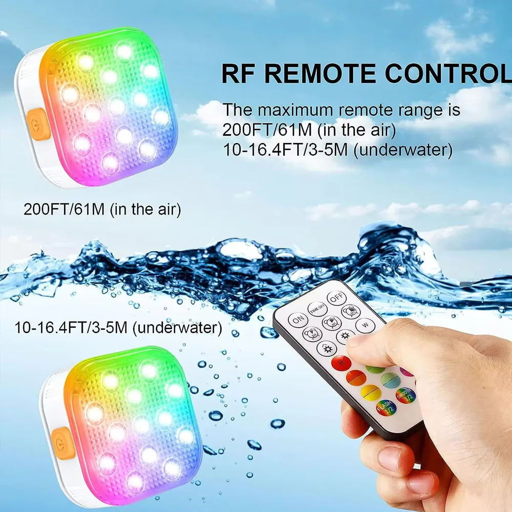 Imagem -04 - Luzes Led Submersíveis Recarregáveis com Controle Remoto Ip68 Impermeável 16 Cores Mudando Luzes da Piscina Bateria Embutida Lagoa e Lagoa