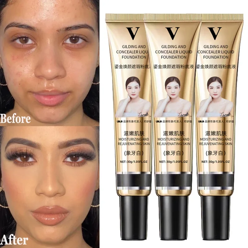 3 Colors Liquid Foundation Full Coverage Invisible Pores Moisturizer Concealer Cover Dark Circles Acne Marks Freckle Face Makeup