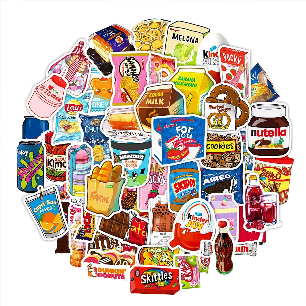 10/30/50pcs INS Snacks Food Drink Cartoon Stickers Packing Cute Decoration Decals Fridge Phone Laptop Diary Sticker for Kids Toy