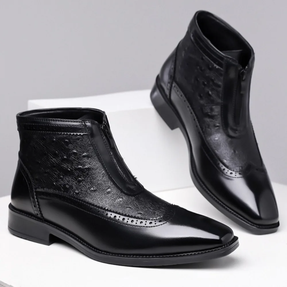 

Men's Leather Boots Pattern Zipper Pointed High Top Leather Shoes Chelsea Boots Man Business Men's Boots Large Size 46 47 48