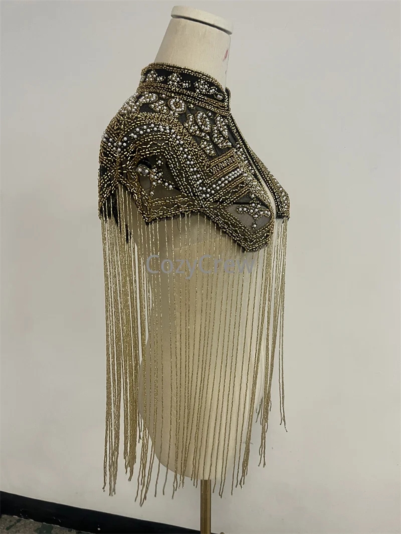 Retro Luxury Sequin Beaded Fringe Tassel Short Shrug Jacket, Women Elegant Formal Bolero Cape Shawl Wrap Sequined Evening Wrap - view 2