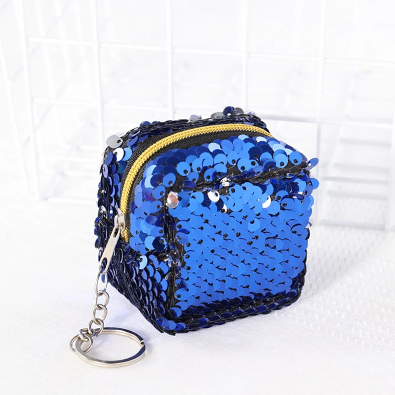 Amiqi Reflective Sequined Coin Wallet Zipper Bag Zipper Mini Case Pouch Card Holder Fashion Key Chain Purse Kids Gifts Monedero