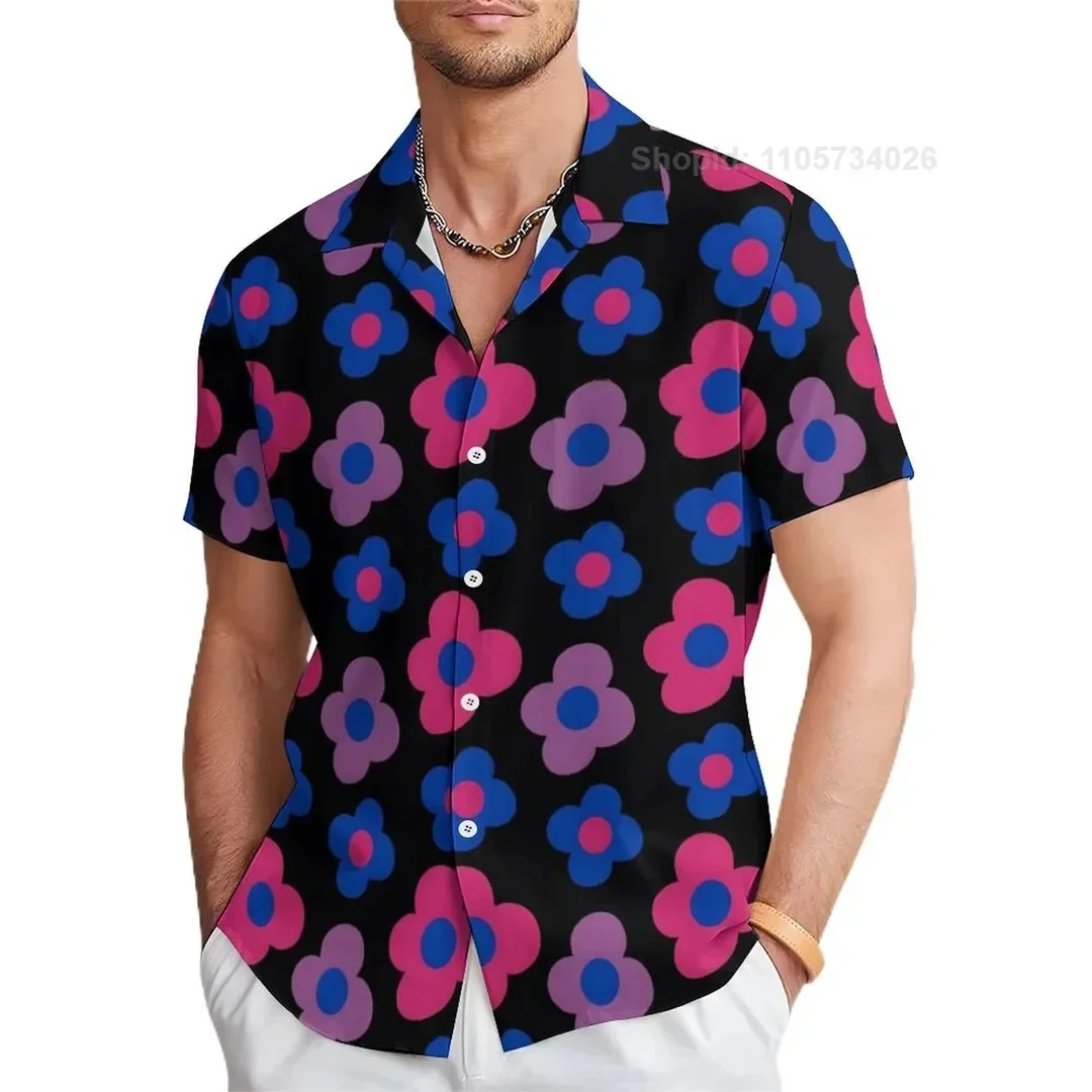 Floral Daisy Casual Men's Shirt Daily Out Summer Lapel Short Sleeve Purple Orange Flower Hawaii Clothing