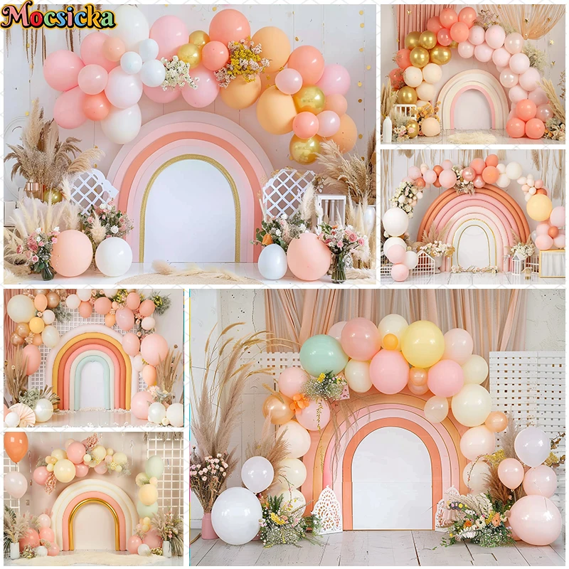 

Mocsicka Photography Background Bohemian Rainbow Balloon 1st Birthday Girl Cake Smash Kids Portrait Decor Backdrop Photo Studio