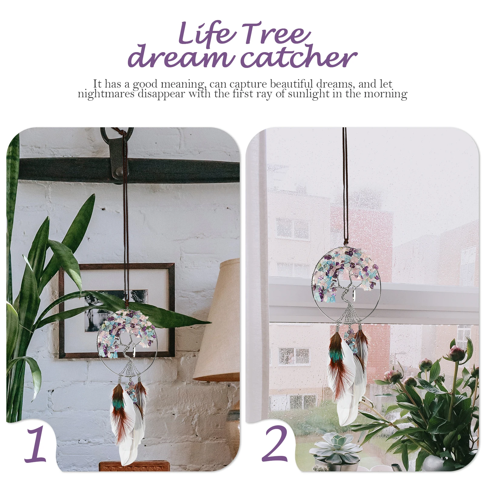 

Love Crystal Pendant Safe Life Tree Dream Catcher Wall Fairy Ornament Stone Bedroom Decoration