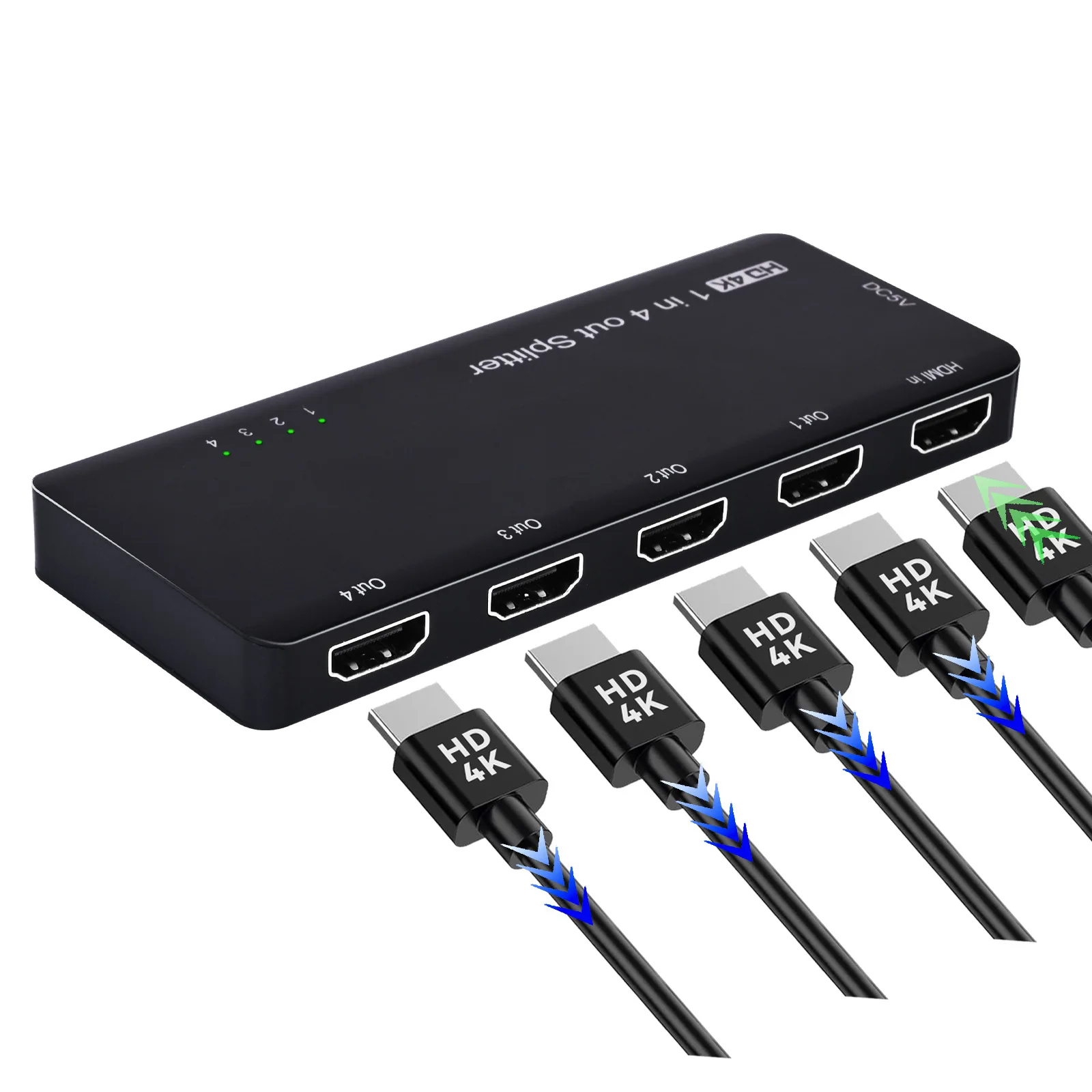 

Разветвитель HDMI 1 в 4 выхода 4K при 60 Гц Разветвитель HDMI 2,0 для телевизора, двух мониторов, режим репликации Расширенный дисплей Разветвитель для ПК и ноутбука