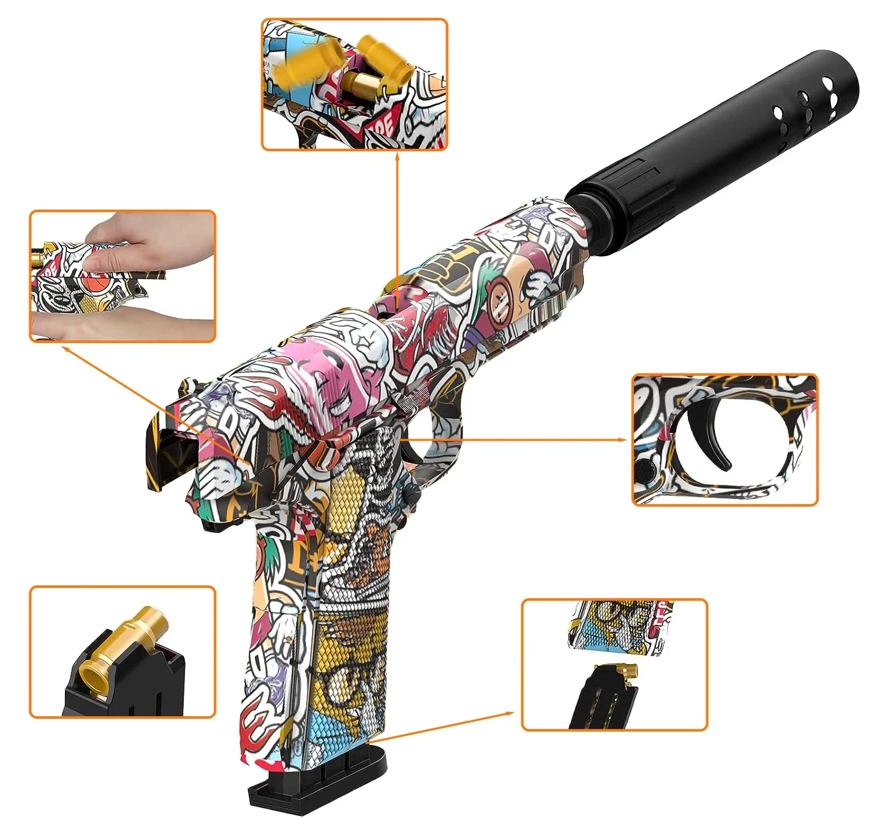 Automático Shell Ejection Toy Gun para crianças, meninos Soft Bullet Guns, arma falsa, Gel Ball Gun, relógio infantil, drop shipping, novo, 2022