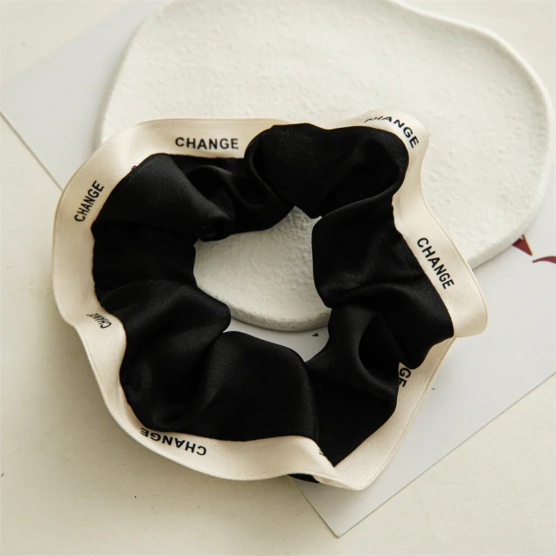 Scrunchies elásticos con borde de cinta de letras para mujeres y niñas, lazos para el cabello de satén, estilo francés y coreano elegante, moda 2023