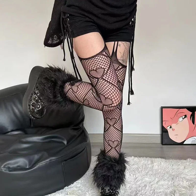 Y2K szerelmes Kőr Halászháló Harisnya Andalító Elárusítónő Harisnya Mezítelen Nők sexi Harisnyakötő Harisnyanadrág JK Lolita cosplay Avatás csipkével Harisnya