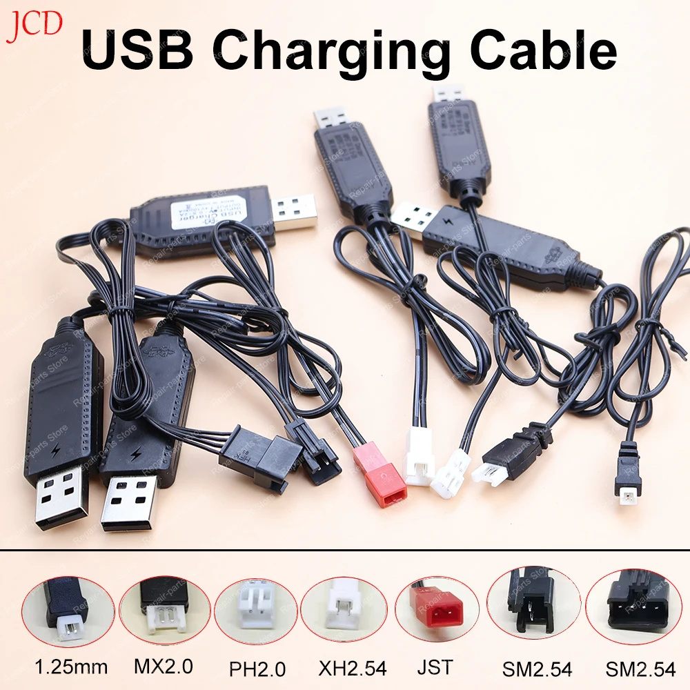 For 3.7V Lithium Battery Charging Wire MX2.0 PH2.0 XH2.54 SM2.54 RC Car Aircraft Spare Parts RC Quadcopter Toy USB Charger Cable