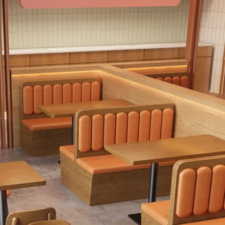#Antique Solid Wood Restaurant Customized Leather Sofa Booth Coffee Shop Fast Food Dining Table and Chairs Commercial Furniture
