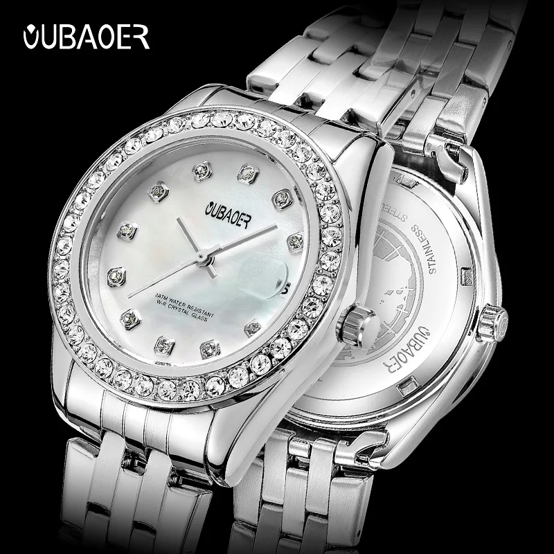 OUBAOER Romantic Slim‑case Ladies Wristwatch Exquisite Heartbeat‑series Look Shiny Metal Bracelet Suitable Dating Work Clock