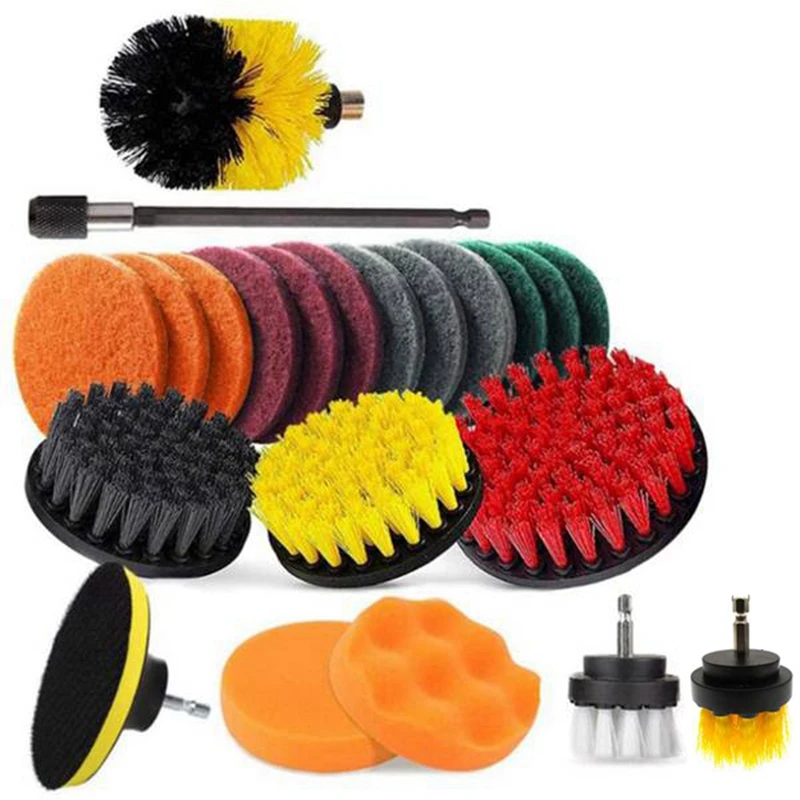 

Electric Drill Brush Scrub Pads Kit Power Scrubber Cleaning Kit Cleaning Brush Scouring Pad For Carpet Glass Car Clean