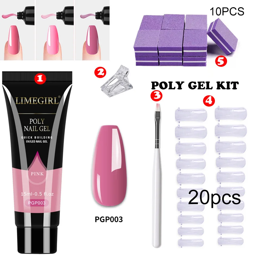 15ml Nail Extension Gel Kit Quick Extension Nail Kit Gel Build Poly Gel Set Nail Tool Kit Camouflage Color Nail Tip Shape Crysta