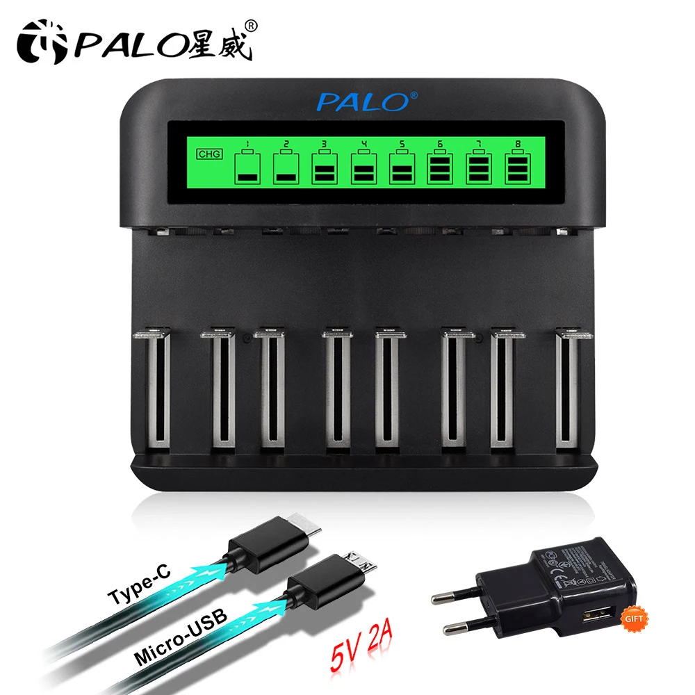 PALO-cargador de batería inteligente USB, dispositivo de carga rápida de batería recargable de tamaño AA, AAA, C y D, con pantalla LCD, para NI-CD NI-MH de 1,2 v