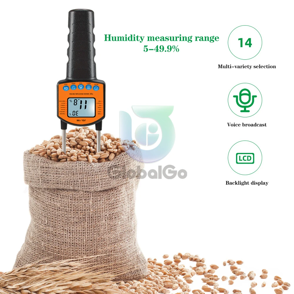 Digital Grain Moisture Meter Hygrometer Metal Probe High Sensitivity Sensors LCD Humidity Tester For Corn Rice Wheat Bean