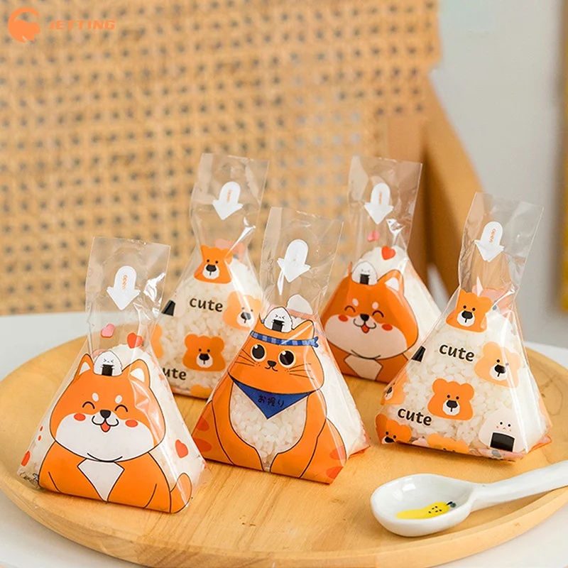 (New) 50Pcs Cute Cartoon Panda pattern Triangle Rice Ball Packing Bag Seaweed Sushi Mould Bag Sushi Bento Accessories