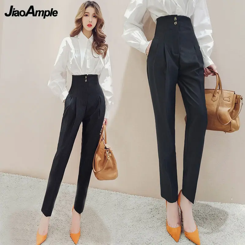 Korean Women\'s High Waist Suit Ankle-Length Pants 2022 Spring New Office Lady Elegant Black Trousers Fashion Slim Work Clothing