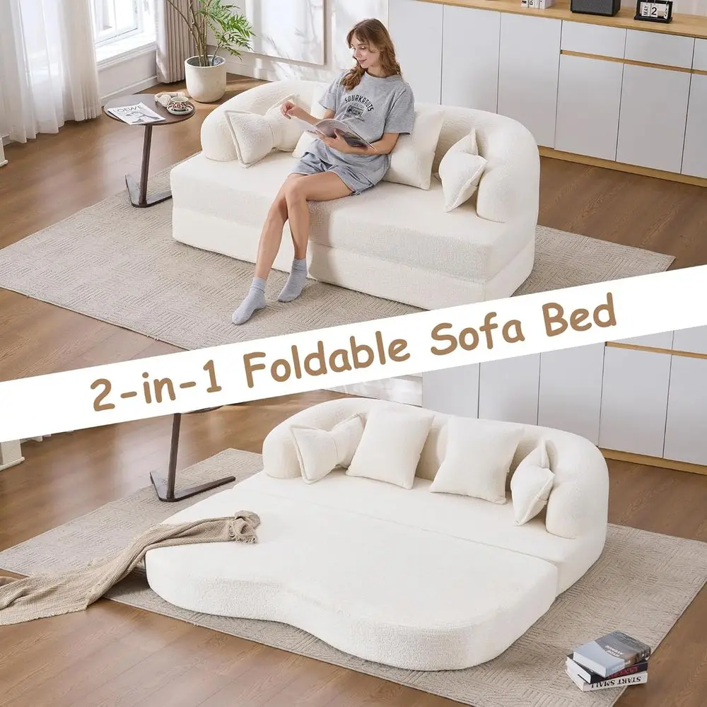 70 Convertible Sofa Bed, 2-in-1 Sleeper Couch, Chenille Upholstered Loveseat with 4 Pillows, Ideal for Small Spaces, Living Room image 3