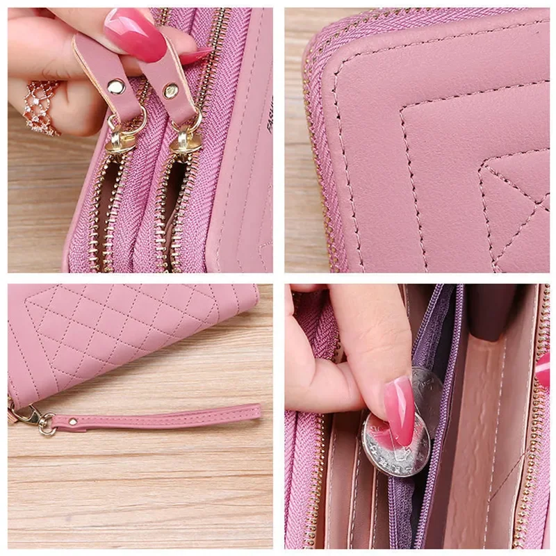 Portafoglio lungo per donna portafogli portamonete con nappa femminile portafogli con doppia cerniera pochette in pelle PU borsa per telefono con