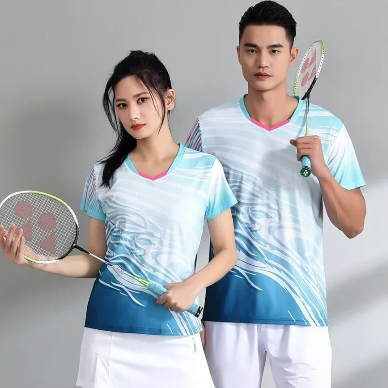 

Table Tennis Badminton Shirt for Men Women 2024 Summer Print Short Sleeve Volleyball Ping Pong Jersey Quick-dry Tennis T-shirt