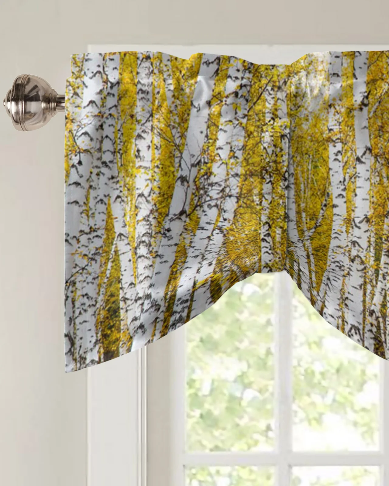 Aspen Trees Autumn Woods Window Curtain Kitchen Cabinet Coffee Tie-Up Valance Curtain Rod Pocket Short Curtain