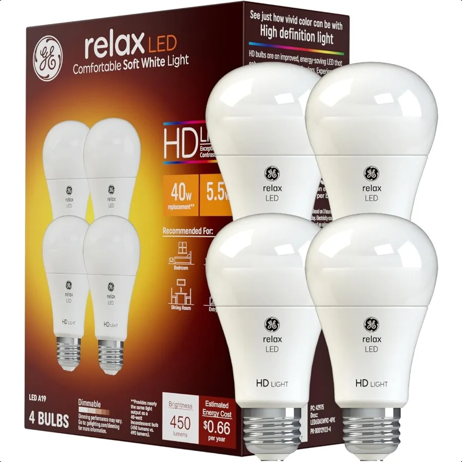 

GE Relax LED Light Bulbs 40 Watt Soft White A19 4 Pack