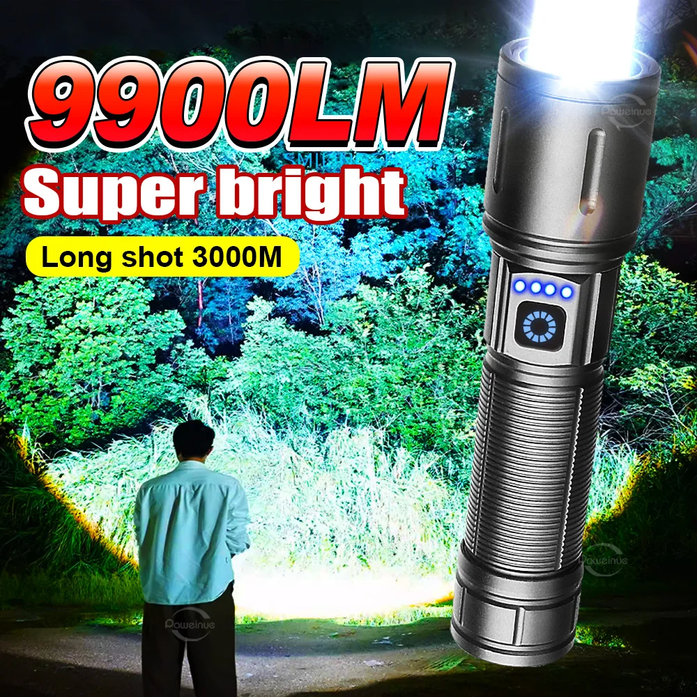 

Super High Power LED Rechargeable Flashlight Powerful LED Lantern Type-C Charging LED Flash Light New Model 3 Modes Hand Torch