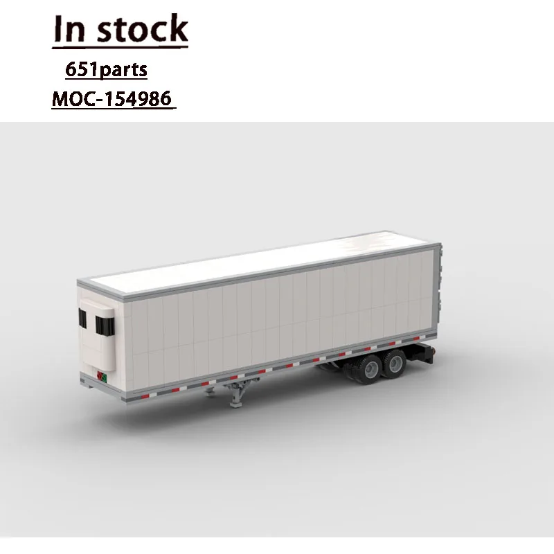 MOC-154986 حاوية بيضاء شبه مقطورة الطوب نموذج 651 أجزاء لعبة إبداعية هدية للأولاد، عيد ميلاد الأطفال وعيد الميلاد