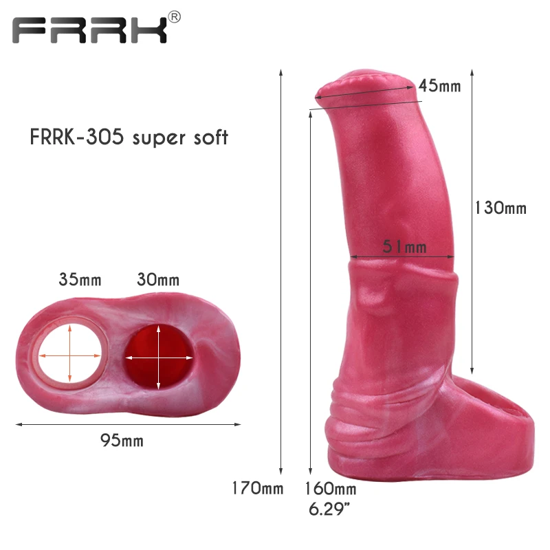 FRRK Super Soft Silicone Horse Dildo Penis Sleeve Red Dragon Colorful Cock Sheath Enlargement Dick Extend Hollow Sex Toy for Men