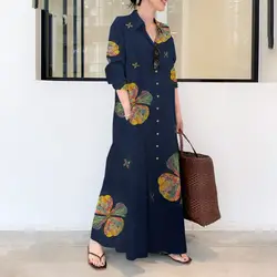 Women's Casual Cotton Linen Long Dress with Pocket Lapel, Simple Loose Shirt Dress, Fashion Print, large Size, 7XL, 6XL  New