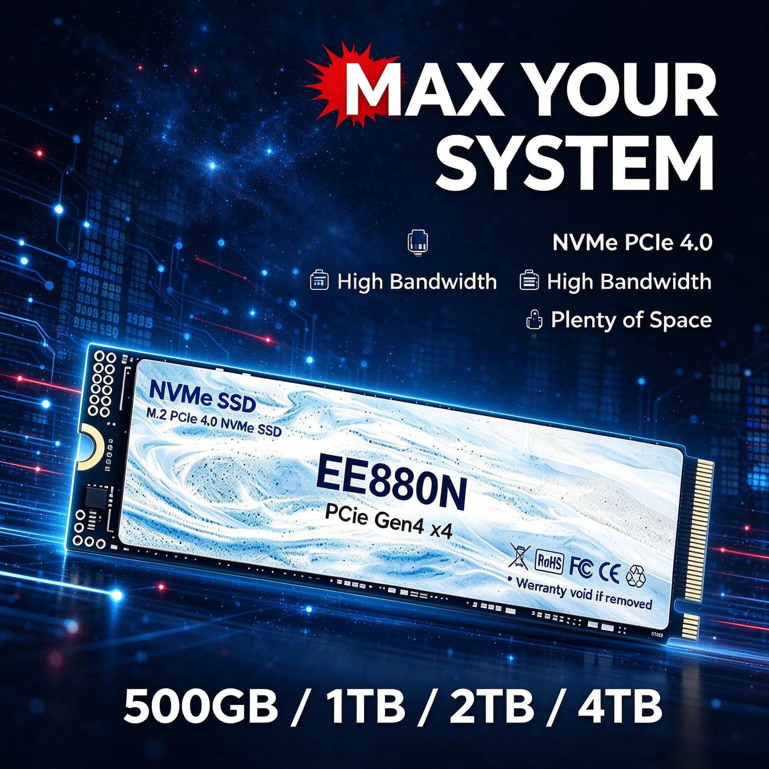 High Performance EE880N M2 NVMe PCIe Gen4 SSD New 500GB 1TB 2TB 4TB Integrated Solid State Drive Game Work PC SSD NVMe